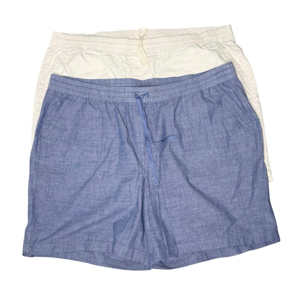 Talbots Lot of 2 Cotton Blend Pull On Shorts 3X Chambray Beige Summer Travel